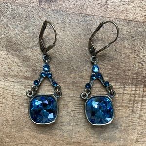 Brass and Blue Crystal Earrings